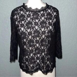 Talbots 12P Sheer Black Lace Blouse